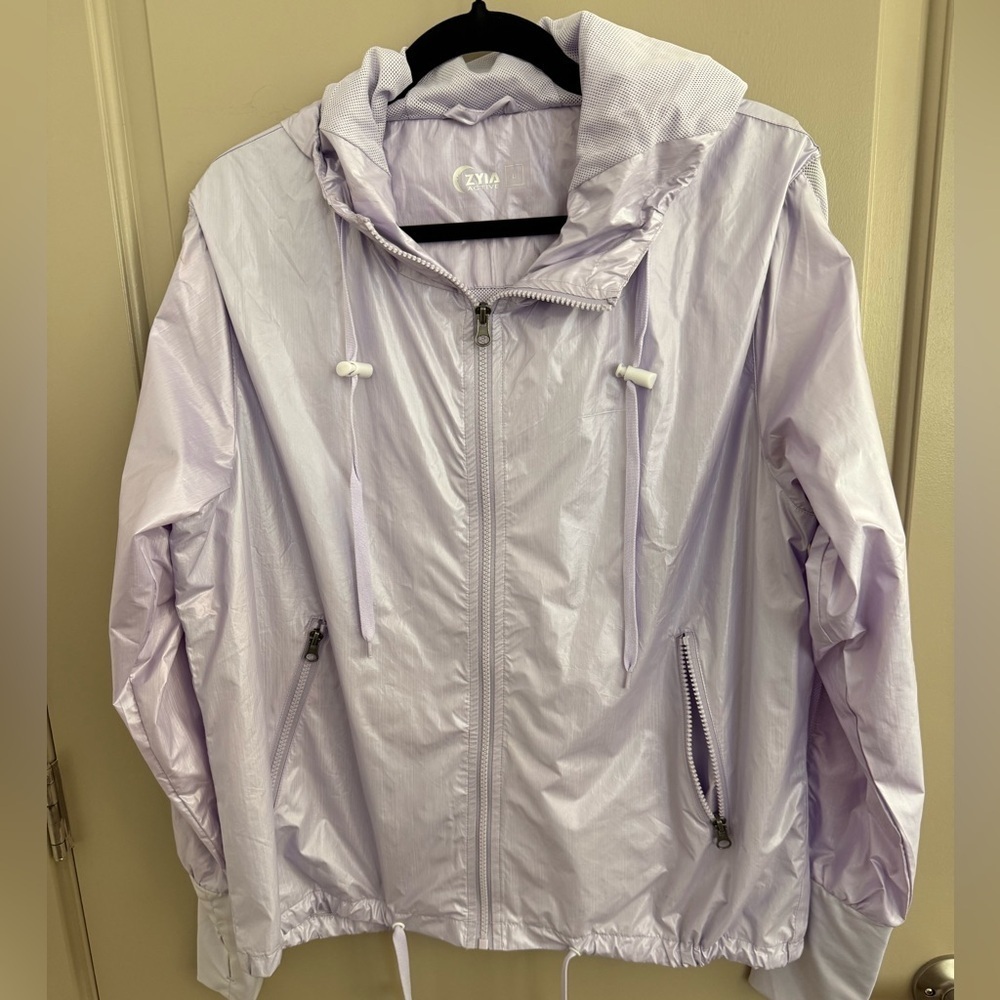 Zyia Soft Lilac Metallic Sheen Hoodie Drawstring lightweight windbreaker XL - Picture 2 of 10
